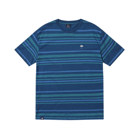Buy Helas Bandes Striped T-Shirt Teal Blue.100% Soft cotton construct. Custom Striped Pattern with Umbrella embroidered details at left of chest. Fast Free delivery and shipping options. Buy now Pay later with Klarna and ClearPay payment plans at checkout. Tuesdays Skateshop, Greater Manchester, Bolton, UK.