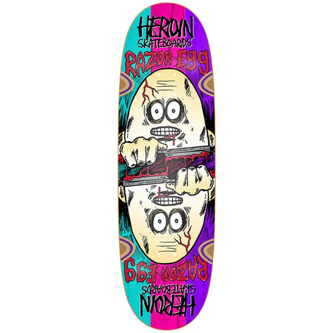 Buy Heroin Skateboards Razor Spliced Egg Skateboard Deck 9.5" All decks come with free grip, please specify in notes (at checkout) if you would like it applied or not. For further information on any of our products please feel free to message. Fast free UK Delivery, Worldwide Shipping.