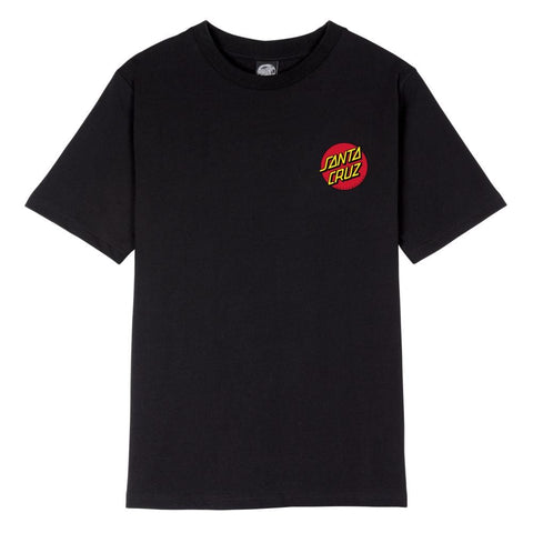 Buy Santa Cruz Classic Dot T-Shirt in Black with Back Print. Iconic timeless design. Small logo on left of chest with large back print. Shop the best range of Skate Surf Tees at Tuesdays Skate shop. Buy now pay later with Clearpay & rated excellent on trustpilot.