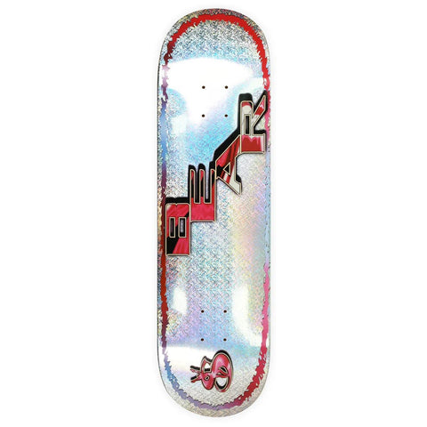Yardsale Shiny Bear Myles skateboard deck in foil silver with Red Black font. Yardsale fantasy logo. The deck comes with free grip with the option of it being applied. Please feel free to contact us for any further information or assistance.
