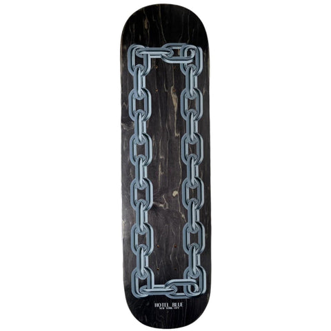 Buy Hotel Blue Chains Skateboard Deck in 8.25". Wheelbase : 14.25" Blue top stain ply. All decks come with free grip, please specify in notes if you would like it applied. We offer next day delivery on all skateboard products in the U.K. with buy now pay later options. Tuesdays Skarteshop, Highly rated on Google and trustpilot.