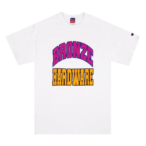 Buy Bronze 56k Varsity Arc T-Shirt in White. 100% Cotton construct. Front print detailing. Regular cut/fit. Size guide for Bronze56k. #1 Destination for Bronze in the UK at Tuesdays Skateshop, Bolton. Fast Free delivery and Multiple secure checkout options. Buy now pay later with Klarna or ClearPay.