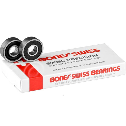 Buy Bones Swiss Super 608 Original Bearings (Set of 8) Competition Skate bearings crafted in Switzerland. Removable high speed nylon ball cage. Pack of 8 Bearings Precision skate bearings Removable Non contact, friction-less rubber shield. Pre lubricated with a low velocity bones speed cream Long lasting & easy to clean A personal favourite. Fast Free UK delivery, worldwide shipping. 