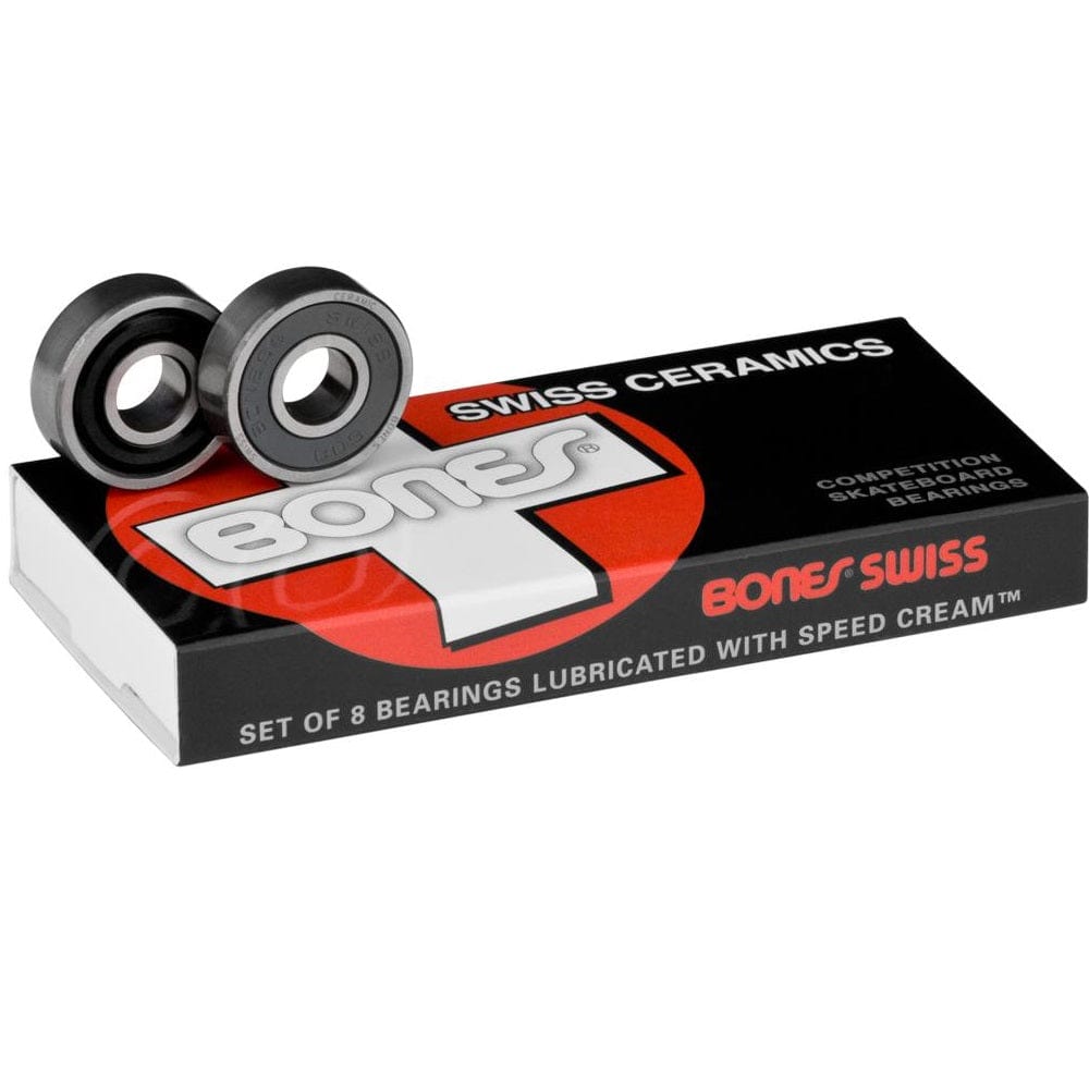 Buy Bones Swiss Ceramics 608 Original Bearings (Set of 8) Competition Skate bearings crafted in Switzerland. Removable high speed nylon ball cage. Pack of 8 Bearings Precision skate bearings Removable Non contact, friction-less rubber shield. Pre lubricated with a low velocity bones speed cream Long lasting & easy to clean A personal favourite. Fast Free UK delivery, worldwide shipping. 