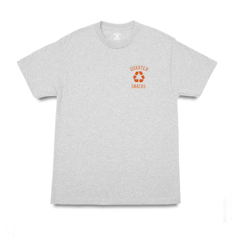 Buy Quartersnacks Recycle Junkyard Snackman T-Shirt Heather Grey. Summer '20 Snackman offerings. 100% Soft cotton construct. Fast Free next day Delivery and shipping options. Buy now pay Later with Klarna and ClearPay at checkout, Payment plans. Fast Free UK Delivery, Worldwide Shipping. Skateboarding Tee's | Tuesdays | UK