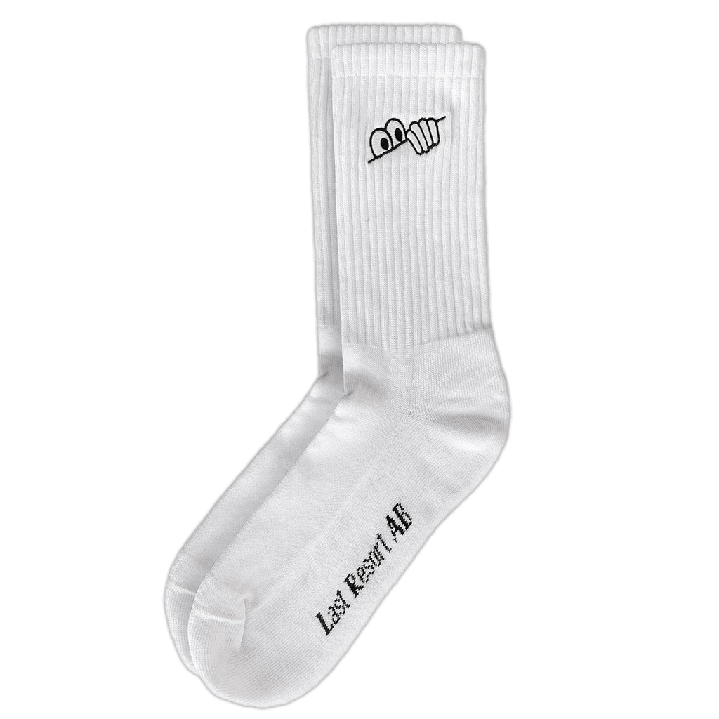 Buy Last Resort AB Eyes Socks White. 85% Cotton/ 10% Polyester/ 5% Spandex. Eyes embroidered detail at top. Made in Poland. Shop the Best range of Last Resort AB by Pontus Alv at Tuesdays Skate Shop. Bolton, UK. Fast Free Delivery option with buy now Pay later with ClearPay at checkout. Order today.