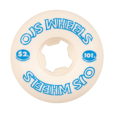 Buy OJ Wheels From Concentrate Hardline Skateboard Wheels. 52 MM 101A. Classic Skatepark shape at a great price point. Maintaining speed with a great slide without compromising performance or flatspotting. Best for skateboarding wheels at Tuesdays Skateshop. Buy now pay later with Next day delivery options.