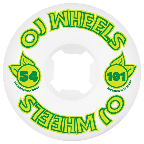 Buy OJ Wheels From Concentrate Hardline Skateboard Wheels. 54 MM 101A. Classic Skatepark shape at a great price point. Maintaining speed with a great slide without compromising performance or flatspotting. Best for skateboarding wheels at Tuesdays Skateshop. Buy now pay later with Next day delivery options.