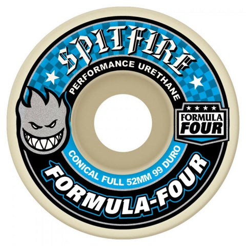 Buy Spitfire Formula Four Conical Full Wheels Natural 52 mm 99 DU Flat spot resistant, formulated for a harder faster ride. 99 DURO 52 mm For further information on any of our products please feel free to message. Best for Skateboarding wheels, Greater Manchester, UK. Buy now pay later Payment plans with Klarna and ClearPay. Fast Free delivery and Shipping options.