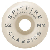 Buy Spitfire Formula Four Classics Wheels Natural 52 mm 99 DU Flat spot resistant, formulated for a harder faster ride. 99 DURO 52 mm For further information on any of our products please feel free to message. Best for Skateboarding wheels, Greater Manchester, UK. Buy now pay later Payment plans with Klarna and ClearPay. Fast Free delivery and Shipping options.