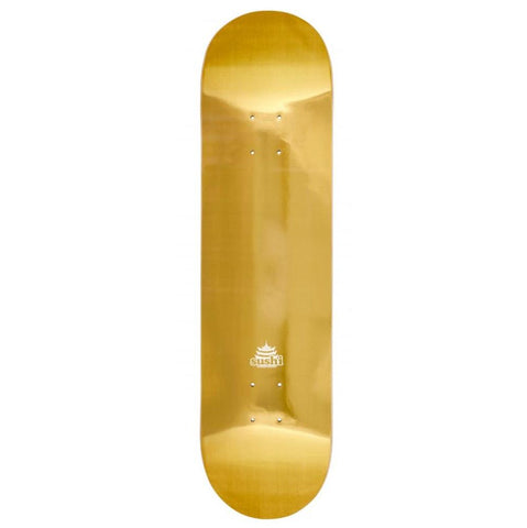 Buy Sushi Pagoda Foil Skateboard Deck Gold 8.125" X 31.75" Wheelbase : 14" Embossed sushi logo detailing. All decks come with free Jessup grip, Please specify in notes if you would like it applied. Fast Shipping and multiple secure checkout options. Buy now pay later payment plans with ClearPay and Klarna.