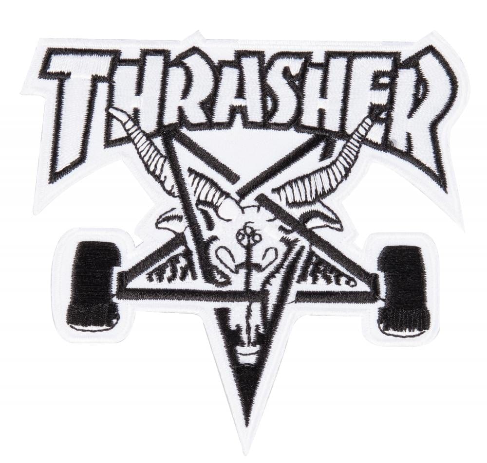 Buy Thrasher Magazine Skategoat Logo Patch. 4.5" Embroidered patch with Iron on backing. Shop the best range of skateboarding patches at Tuesdays Skate Shop. Fast Free delivery options with buy now pay later with ClearPay at Checkout.  