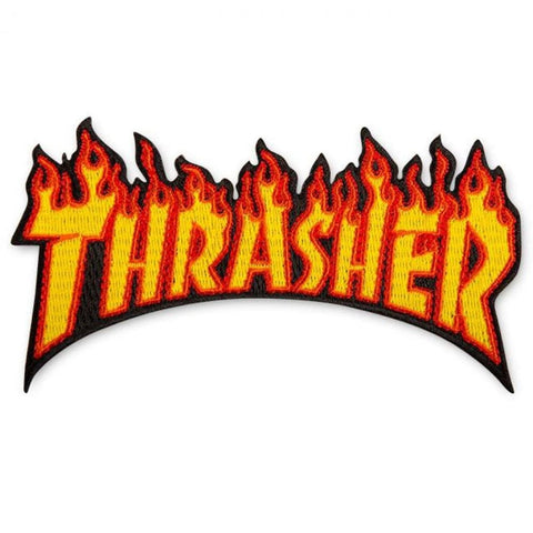 Buy Thrasher Magazine Flame Logo Patch. 4.5" Embroidered patch with Iron on backing. Shop the best range of skateboarding patches at Tuesdays Skate Shop. Fast Free delivery options with buy now pay later with ClearPay at Checkout.  