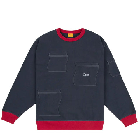 Buy Dime MTL French Terry Pocket Crewneck Marine. 100% Cotton French Terry. 4 different sized wavy patch pockets along front and sleeve. Buy now Pay Later with Klarna, Shop now Pay Later with Clearpay. Fast Free Delivery & Shipping options available. Tuesdays Skateshop Greater Manchester Bolton UK.