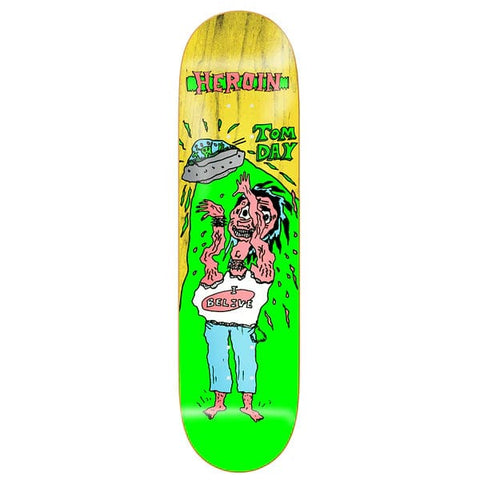 Buy Heroin Skateboards Tom Day 'Dead Toon' Skateboard Deck 8.75" All decks come with free Jessup grip, please specify in notes (at checkout) if you would like it applied or not. For further information on any of our products please feel free to message. Fast Free UK Delivery, Worldwide shipping.