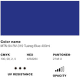 Buy MTN 94 400ml Spray Paint. Tuareg Blue, Pantone Reference 2748 U. Matt Finish. Low Pressure. 400ml Aerosol Can covers approximately 2 Square meters. Free Cap provided. Shop the best range of Montana Spray Paint in the U.K at Tuesdays Skate Shop with Fast Free delivery options. Buy now pay later with Klarna & ClearPay at Checkout. 