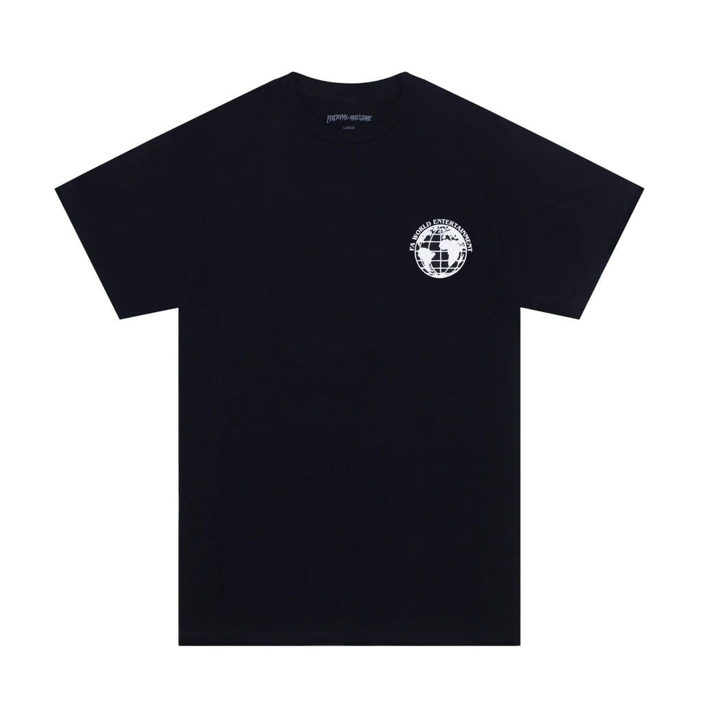 Buy Fucking Awesome World Fair T-Shirt Black. 100% soft cotton construct. Regular fitting. Front and print details. For further information feel free to use the on page chat option. Shop the biggest and best range of FA in the UK at Tuesdays Skate Shop. Buy now pay later options with Klarna and ClearPay.