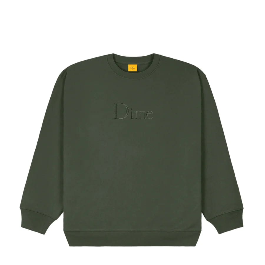 Buy Dime MTL Classic Logo Crewneck Thyme. 100% cotton construct. Custom embroidered logo design. Fast Free UK delivery, Worldwide Shipping. Best UK Stockist. Buy now pay later with Klarna or ClearPay payment plans at checkout. Tuesdays Skateshop, Greater Manchester, Bolton, UK.